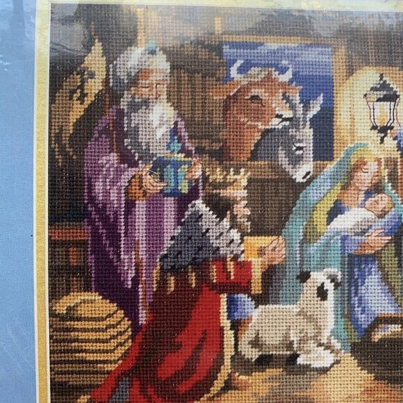 Christmas Nativity Scene 18x10 Needlepoint Kit Nancy Rossi NEW sealed Bucilla - Picture 3 of 8